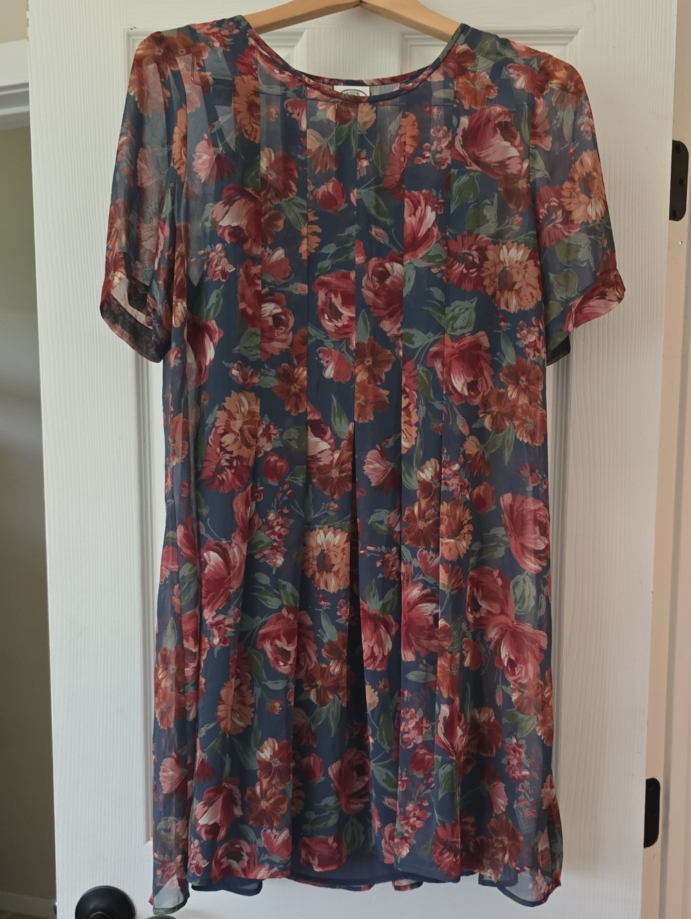 Laura Ashley Chiffon Floral Dress with Burgundy and Pink Blooms